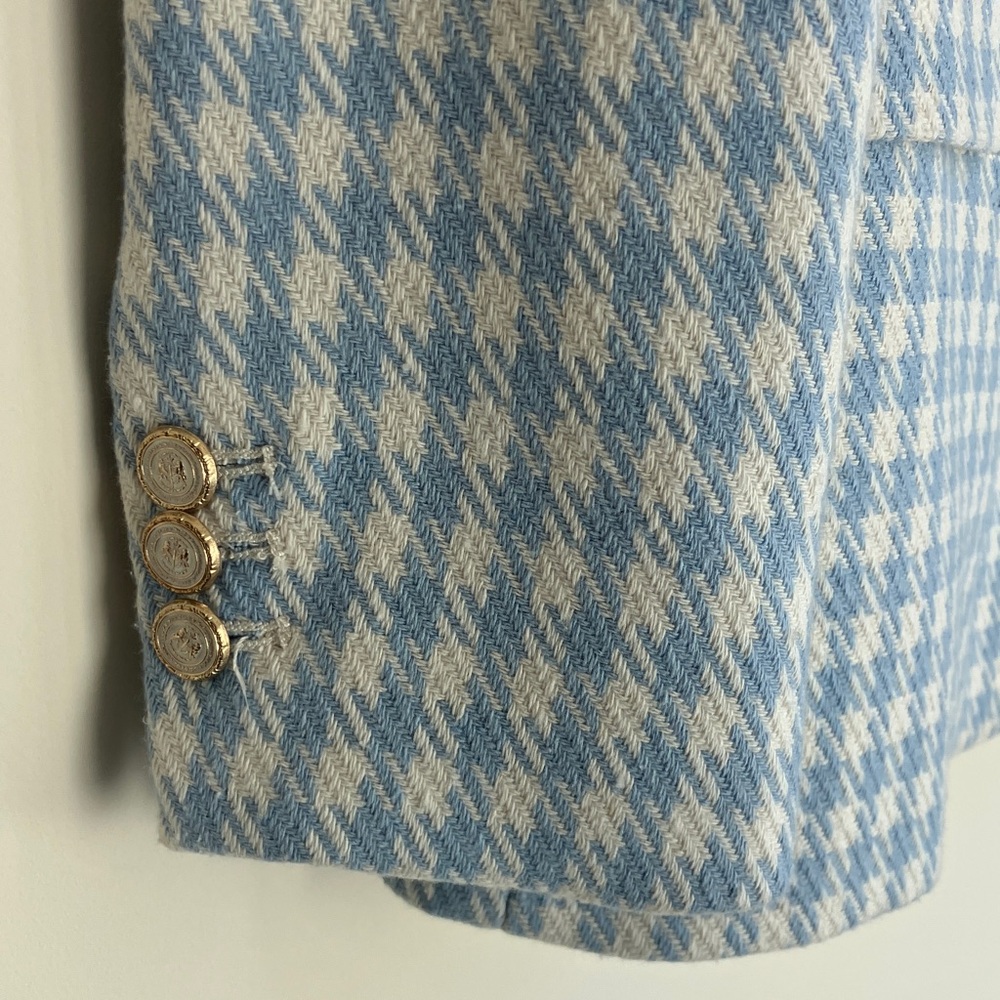 ZARA Houndstooth Double-Breasted Blazer Baby Blue ASO Princess Kate Size Small - Picture 4 of 11